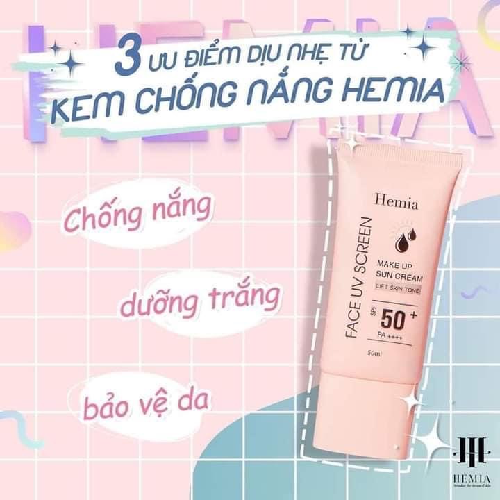 Kem chống nắng Hemia nâng tone trắng da 50ml, Kem chống nắng kiềm dầu chính hãng Hàn Quốc