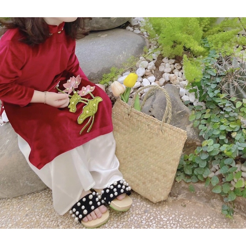 Set áo dài hoa sen nhung siêu hot 2023 size 9-20kg