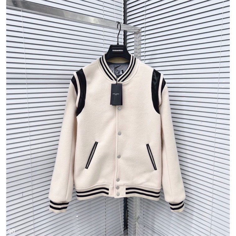 Áo Khoác Bomber Teddy Phối Viền Da Chất Liệu Dạ 2 Lớp Hottren