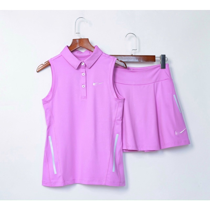 Bộ váy tennis áo có cổ sát nách chân váy xếp ly cách điệu cao cấp