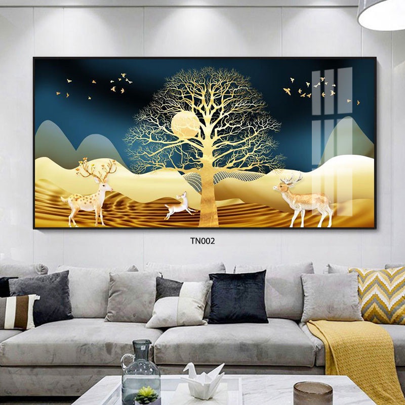 Tranh Tráng Gương Hươu Tài Lộc , Khổ Ngang  Treo Tường/Trang Trí Phòng Khách/ Phòng Làm Việc - Simplehouse