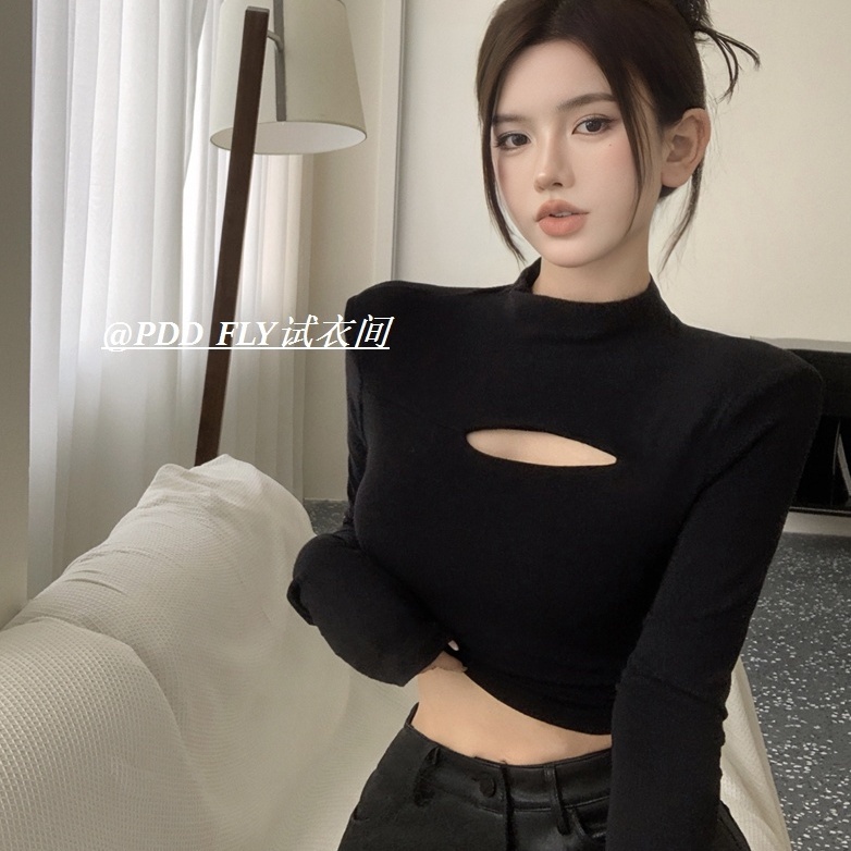 COZOK Áo Thun Lửng Tay Dài Cổ Cao Thời Trang Dành Cho Nữ