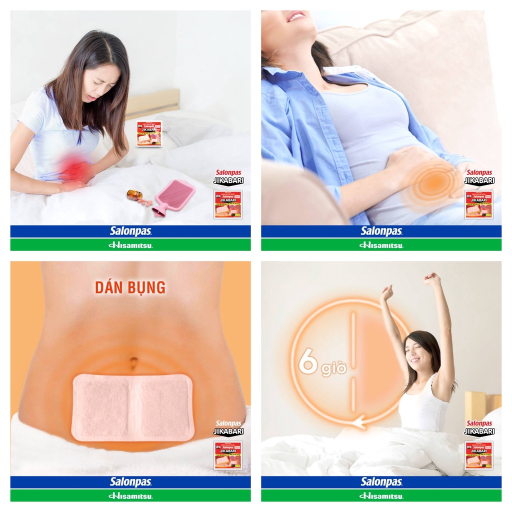 Miếng dán giữ nhiệt, miến dán giảm đau bụng kinh Salonpas Jikabari, Set 1 miếng