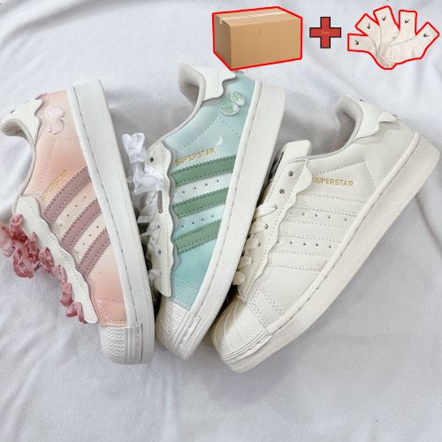 Giày Adidas Superstar Das Sò 3 Màu Kem, Hồng, Xanh, Giày thể thao Adidas Sò Trắng bản Classic cực xinh {tặng box + tất}