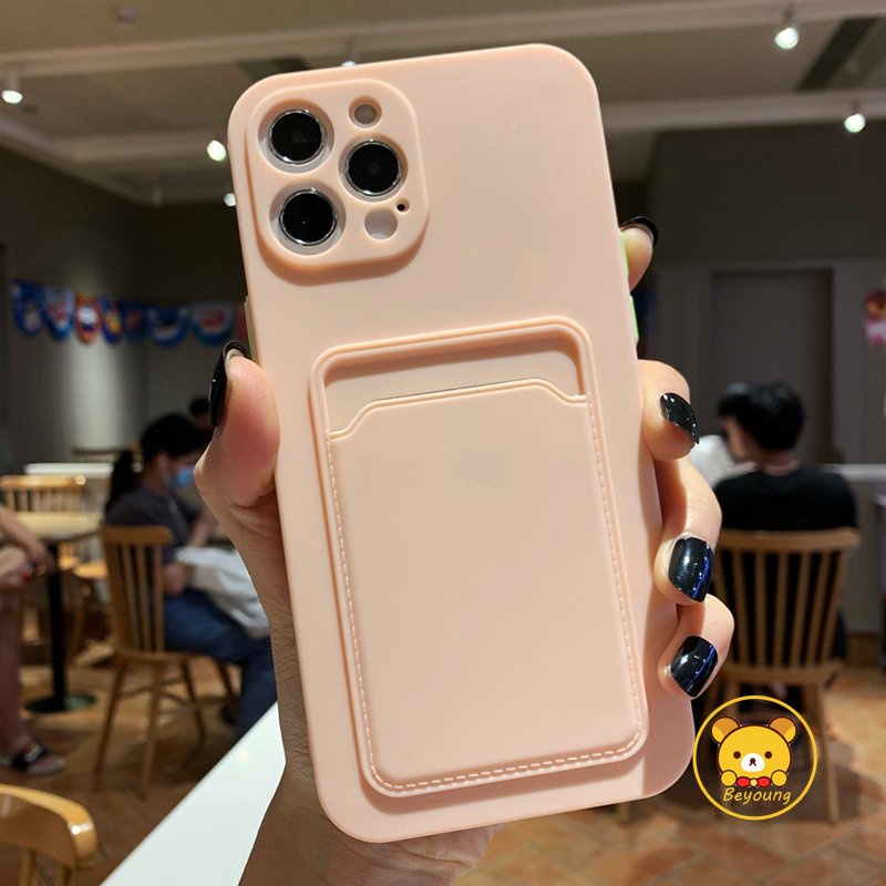 Ốp Điện Thoại TPU Mềm Màu Trơn Chống Sốc Có Ngăn Đựng Thẻ Cho iPhone 12 11 Pro Max