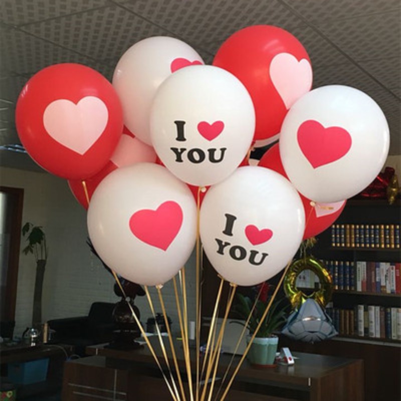 Set 10 Bong Bóng Cao Su 12 Inch Hình Trái Tim In Chữ I Love You Dùng Để Trang Trí Tiệc Cưới / Sinh Nhật