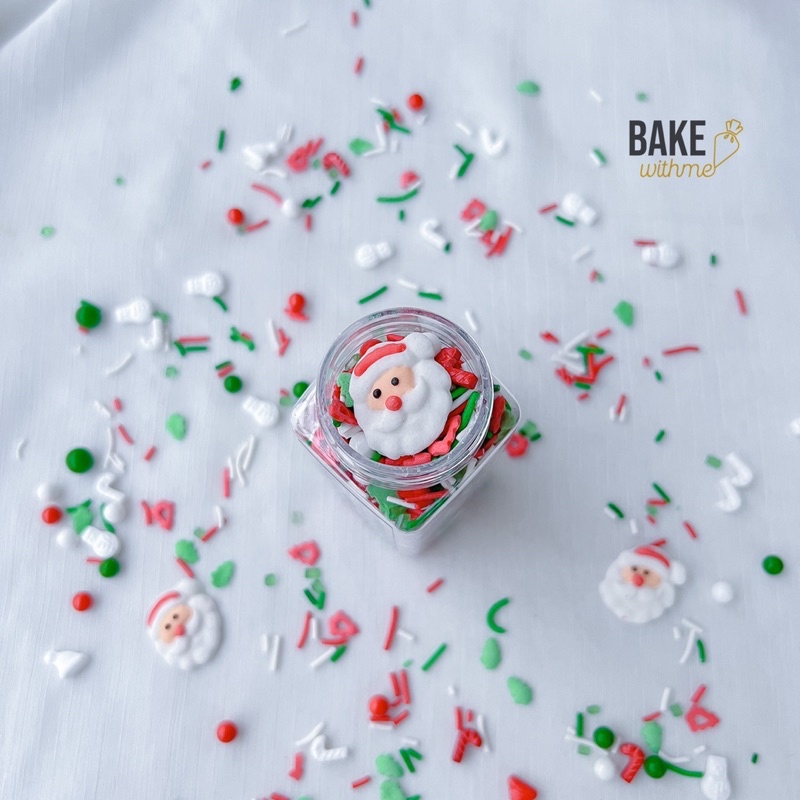 Kẹo bông đường, kẹo trang trí, kẹo bi đường, cốm trang trí ông già noel giáng sinh để trang trí bánh kem, bánh sinh nhật