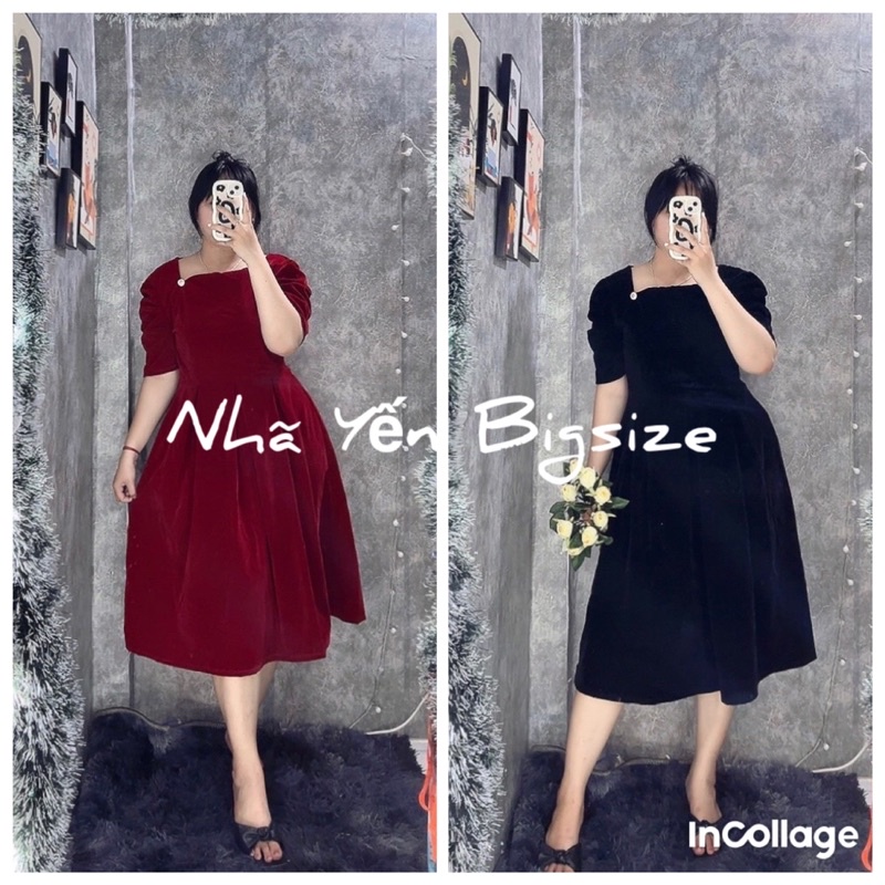 Đầm Nhung dáng dài qua gối Bigsize Nữ 68kg đến 95kg