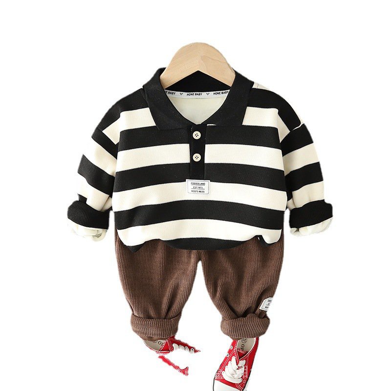 Set Đồ Thu Đông Hai Món Gồm Áo Lót Lông Cừu Tay Dài Và Quần Dài Kẻ Sọc Thời Trang Mới 2022 IJ5Z Cho Bé Trai