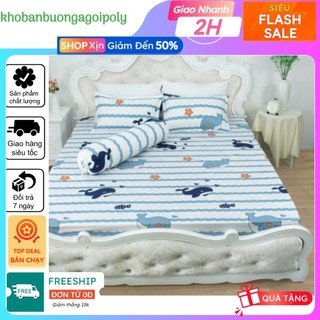 Bộ ga gối kèm vỏ gối ôm 4 món kích thước 1m6 1m8, cá heo