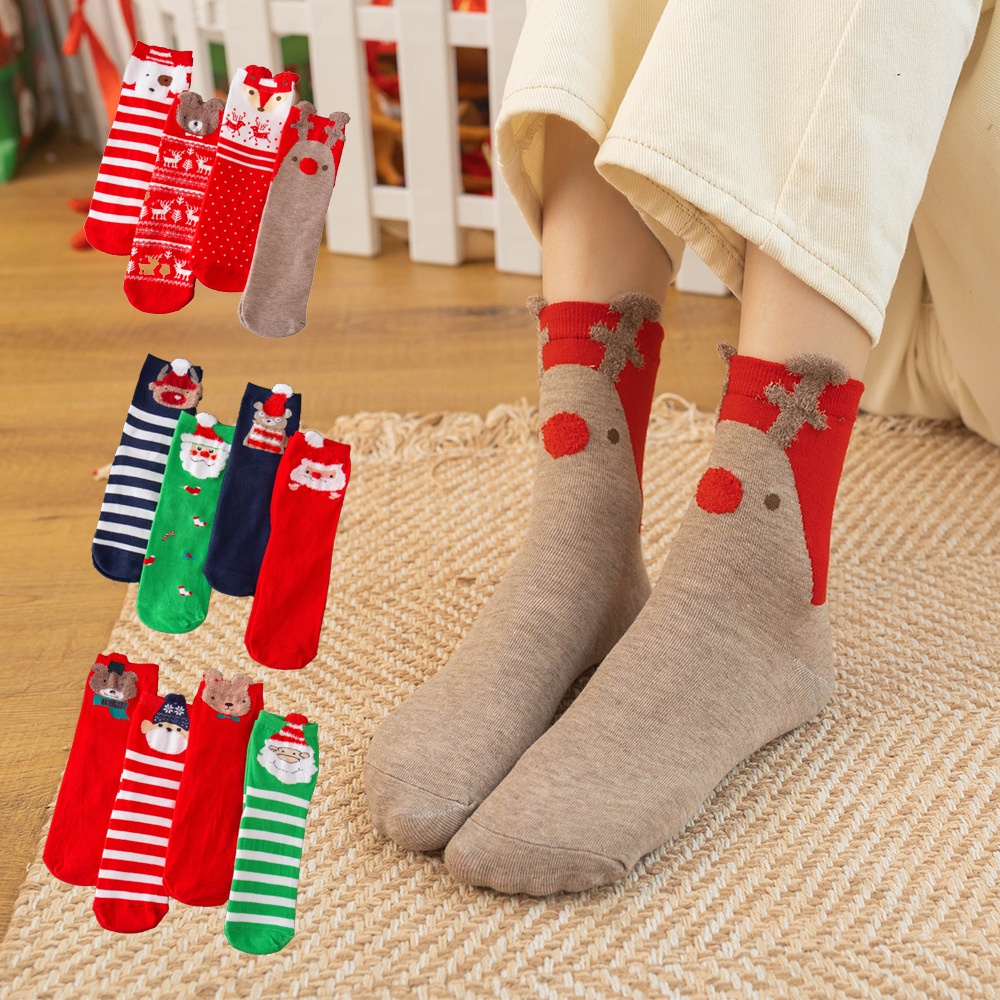 1 Đôi Vớ Cotton Họa Tiết Giáng Sinh / Năm Mới Phong Cách Hàn Quốc Dễ Thương Cho Nữ