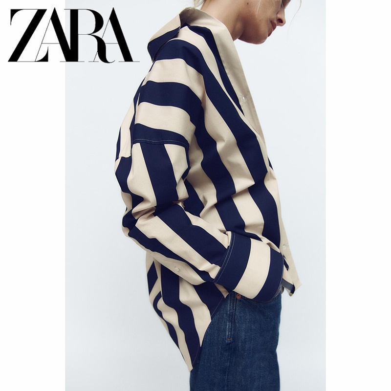 Zara Áo Sơ Mi Dáng Rộng Hoa Văn Kẻ Sọc Thời Trang Mùa Thu Đông Dành Cho Nữ