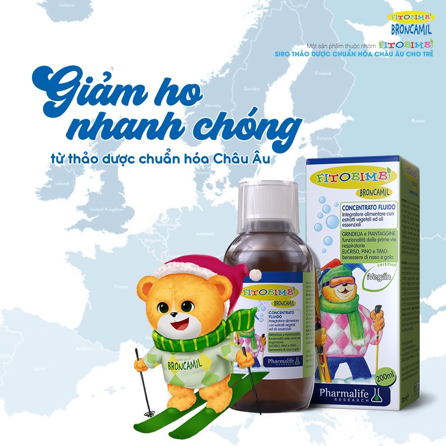 Siro ho Fitobimbi Broncamil giảm ho ba tác động, hết ho đờm, giảm kháng sinh lọ 200ml