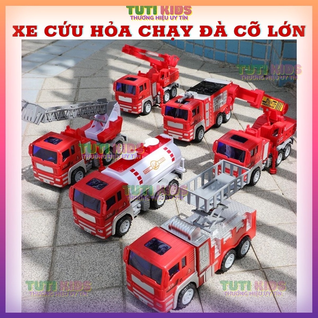 Bộ 6 xe cứu hỏa cỡ lớn có chạy đà, quà tặng sinh nhật cho bé trai, đồ chơi xe cho bạn trai, quà noen, Tutikids