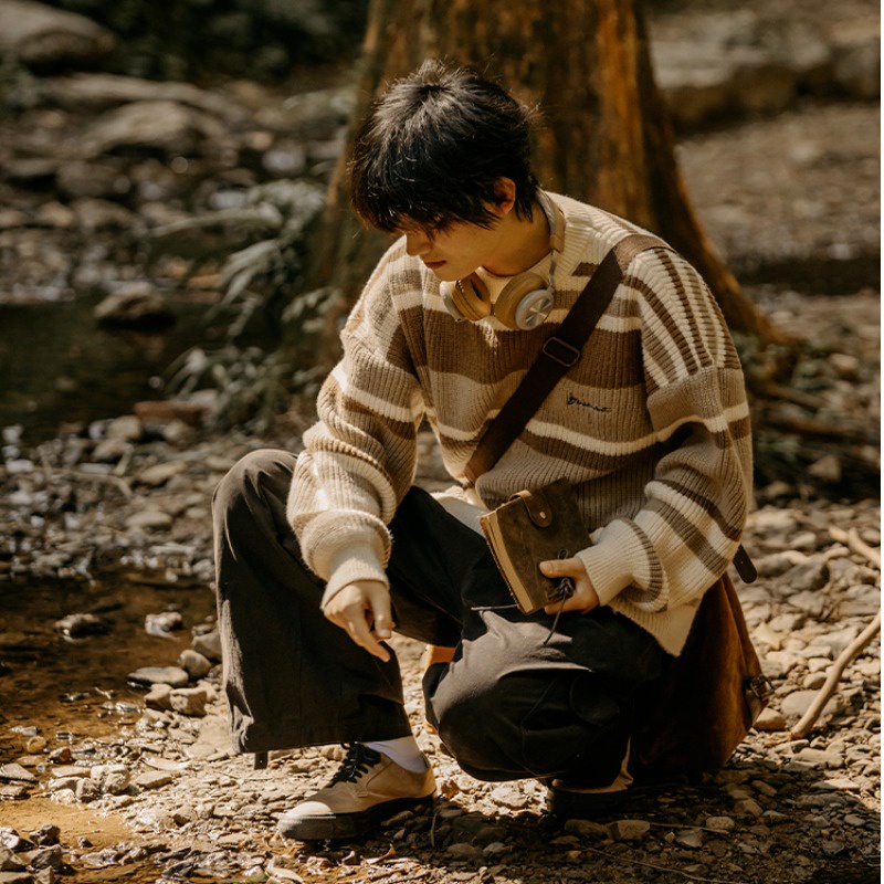 Áo Sweater Dệt Kim Tay Dài Cổ Tròn Họa Tiết Kẻ Sọc Thời Trang Thu Đông 2022 Cho Nam