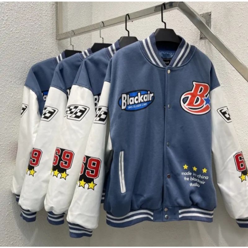 Áo khoác varsity Black made extreme chất nỉ 2 lớp phối tay da