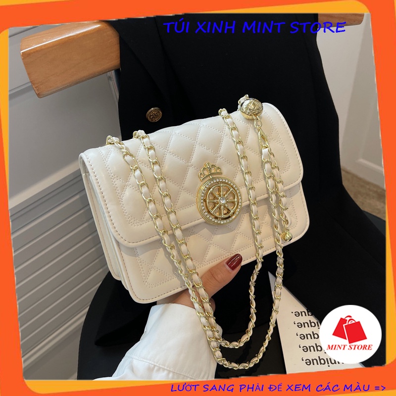 Túi xách đeo vai đeo chéo trần chỉ khóa vương miện PK 429