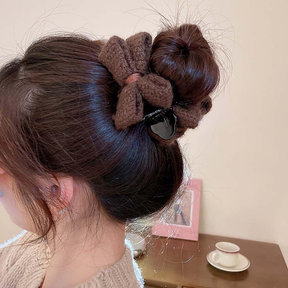 Kẹp Tóc Nơ Hai Mặt Bằng Len Dệt Kim Thời Trang Mùa Đông Hàn Quốc