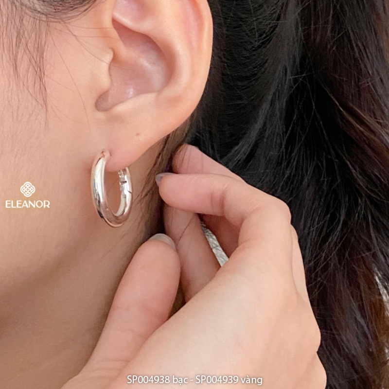 Bông tai nữ chuôi bạc 925 Eleanor Accessories khuyên tròn viền trơn thanh lịch phụ kiện trang sức 4938