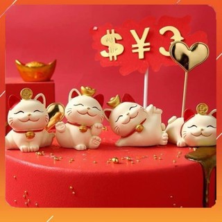 Sét 4 mèo thần tài may mắn dễ thương bằng sứ