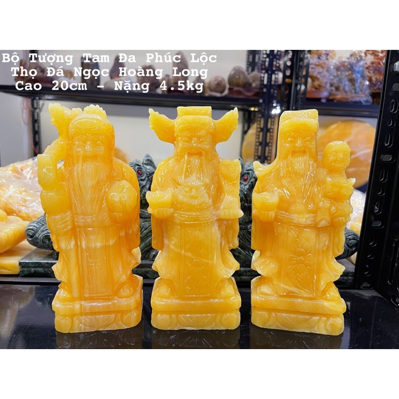 Bộ Tượng Tam Đa Phúc Lộc Thọ Đá Ngọc Hoàng Long &amp; Đá Ngọc Xanh Pakistan