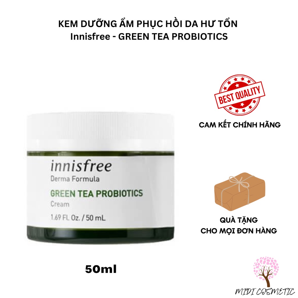 Kem Dưỡng Ẩm Phục Hồi, Bảo Vệ Làn Da Khỏe Mạnh Lên Men Từ Trà Xanh Innisfree Derma Formula Green Tea Probiotics Cream 50
