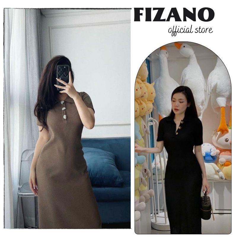 Váy polo nữ xốp tổ ong nhăn cổ sen bèo cúc to ôm body tôn dáng chất siêu dai không xù cao cấp fizano