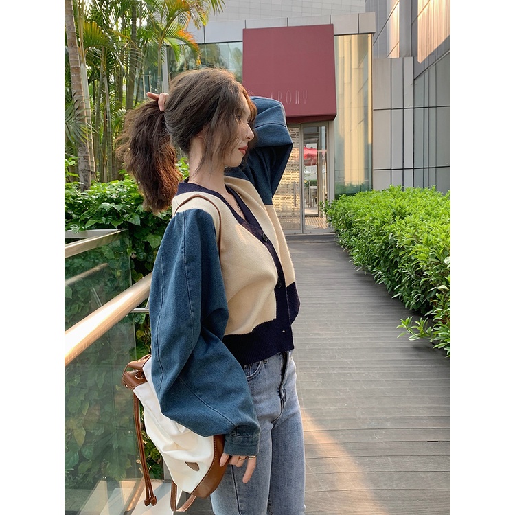 ZHELIHANGFEI Áo Cardigan Dệt Kim Tay Dài Cổ Chữ V Lưng Cao Kiểu Retro Pháp Dễ Phối Đồ