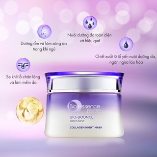 Bộ Bio-Essence Bio-Bounce Kem dưỡng tinh chất tổ yến Collagen 50gr + Mặt nạ ngủ Night Mask tinh chất tổ yến Collagen 50g