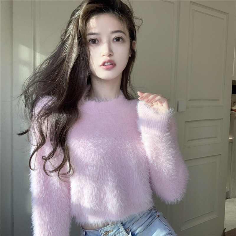 Cocory vn Áo Sweater Dệt Kim Tay Dài Dáng Rộng Màu Trơn Thời Trang Mùa Thu Cho Nữ