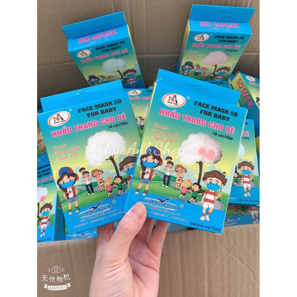 Khẩu trang trẻ em 5D Baby Famapro hộp 10 cái cho bé 1-5 tuổi dây đeo co giãn