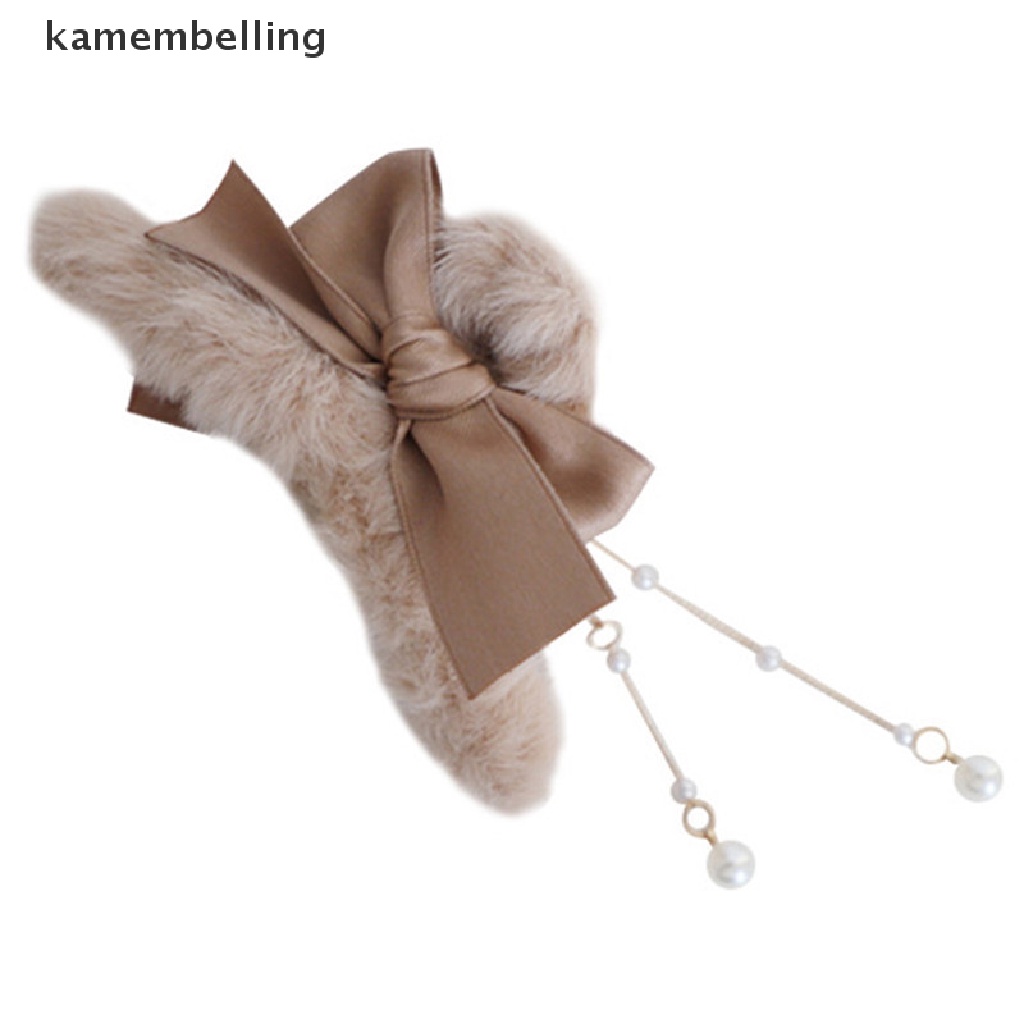 Kẹp Tóc Càng Cua Dài Đính Ngọc Trai Phối Lông Phong Cách Vintage Thời Trang Cho Nữ