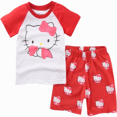 Bộ Đồ Ngủ Tay Ngắn In Hình Hello Kitty Dễ Thương Dành Cho Bé Gái