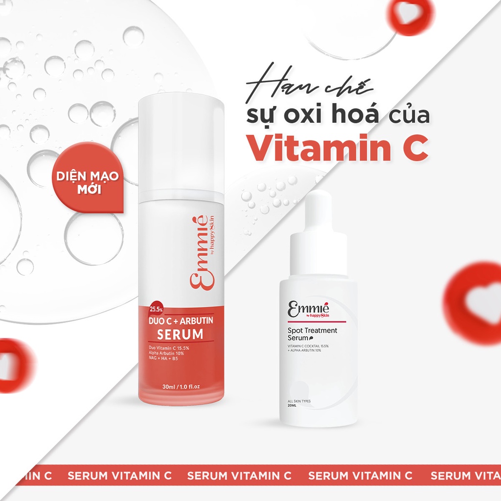 Serum Vitamin C 15.5% Alpha Arbutin 10% Vitamin B5 Làm Mờ Đốm Nâu Sắc Tố Trắng Sáng Da Emmié Spot Treatment Serum 20ml