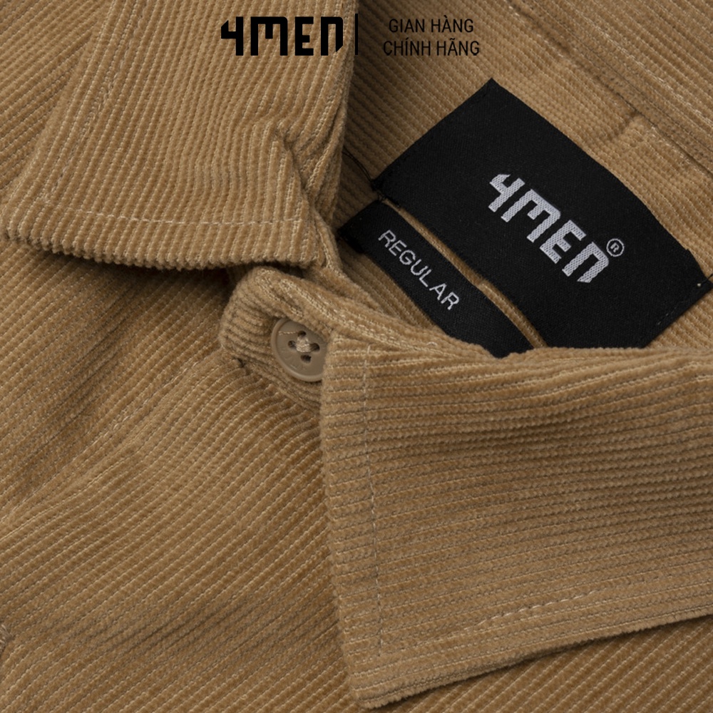 Áo Sơ Mi Nam Regular Túi Nắp 4MEN SM116 dài tay có túi, cổ bẻ truyền thống, vải nhung tăm mềm mại, giữ nhiệt tốt