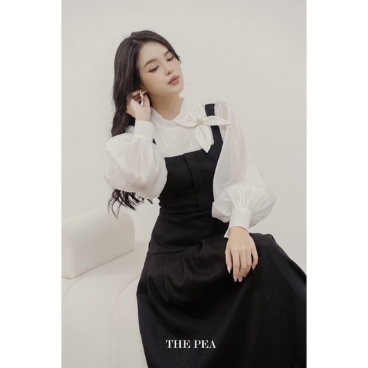 MAISY DRESS by Thepeavn - Đầm dạ tex xếp li phối tơ óng đính hoa cao cấp