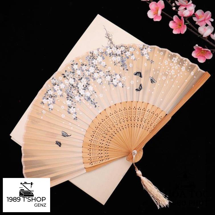 Quạt Cổ Trang Trung Quốc Loại 1, Xếp Cầm Tay Bằng Gỗ Vải Lụa Nhiều Mẫu