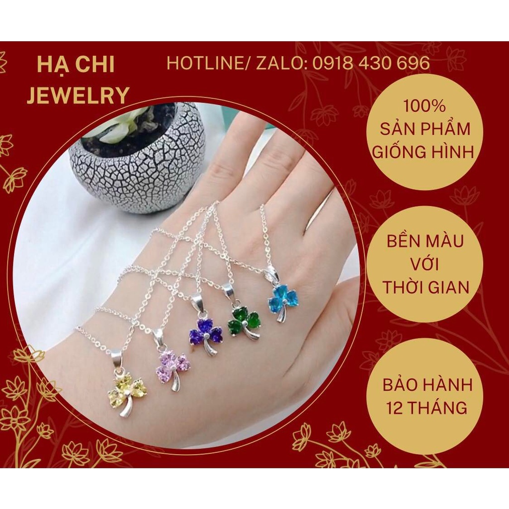 Dây chuyền vòng cổ mặt cỏ ba lá may mắn bạc ta đính đá theo mệnh ( Dây o dày dặn) - Hạ Chi Jewelry DC1110