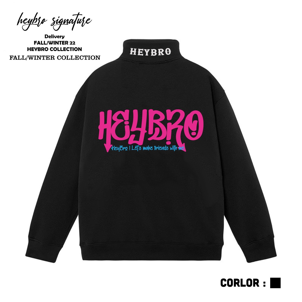 Áo sweater nỉ bông half zip HEYBRO / Sweater Unisex nam nữ 001