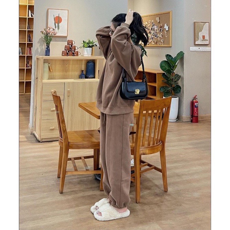 Set Bộ Nỉ Trơn Thêu Icon Màu Basic Form Rộng Hàng Quảng Châu M1939 - Lolla Fashion