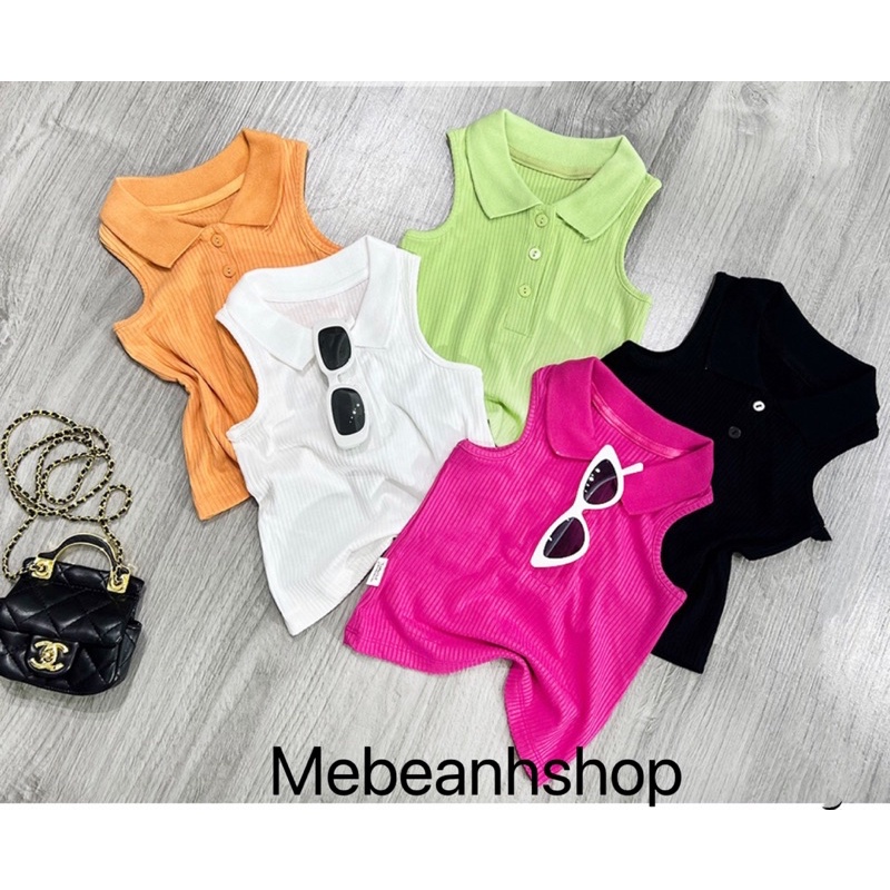 Mebeanhshop-Áo Polo Bé Gái Sát Nách Lên Dáng Siêu Yêu Cho Bé Gái