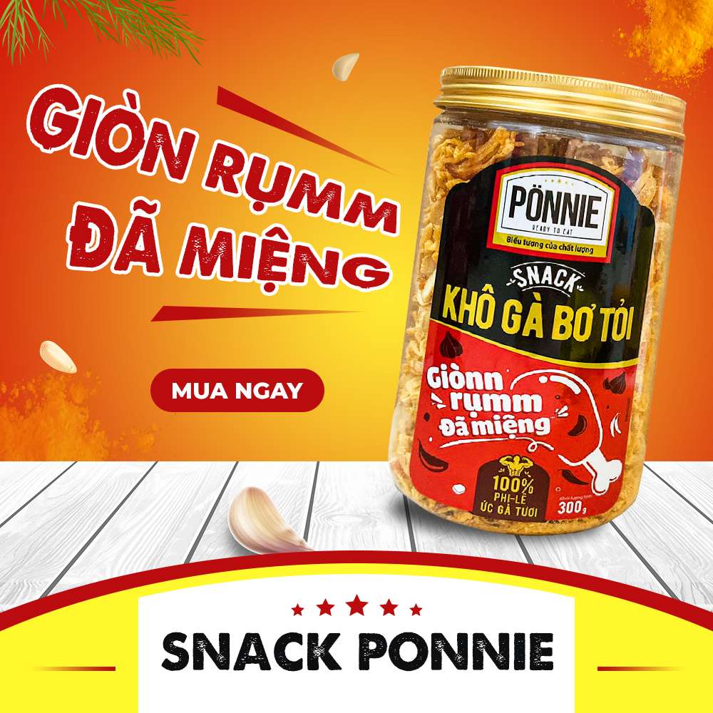 Khô gà bơ tỏi hũ 300g (Hàng cận date) Ponnie thế giới ăn vặt Sài Gòn