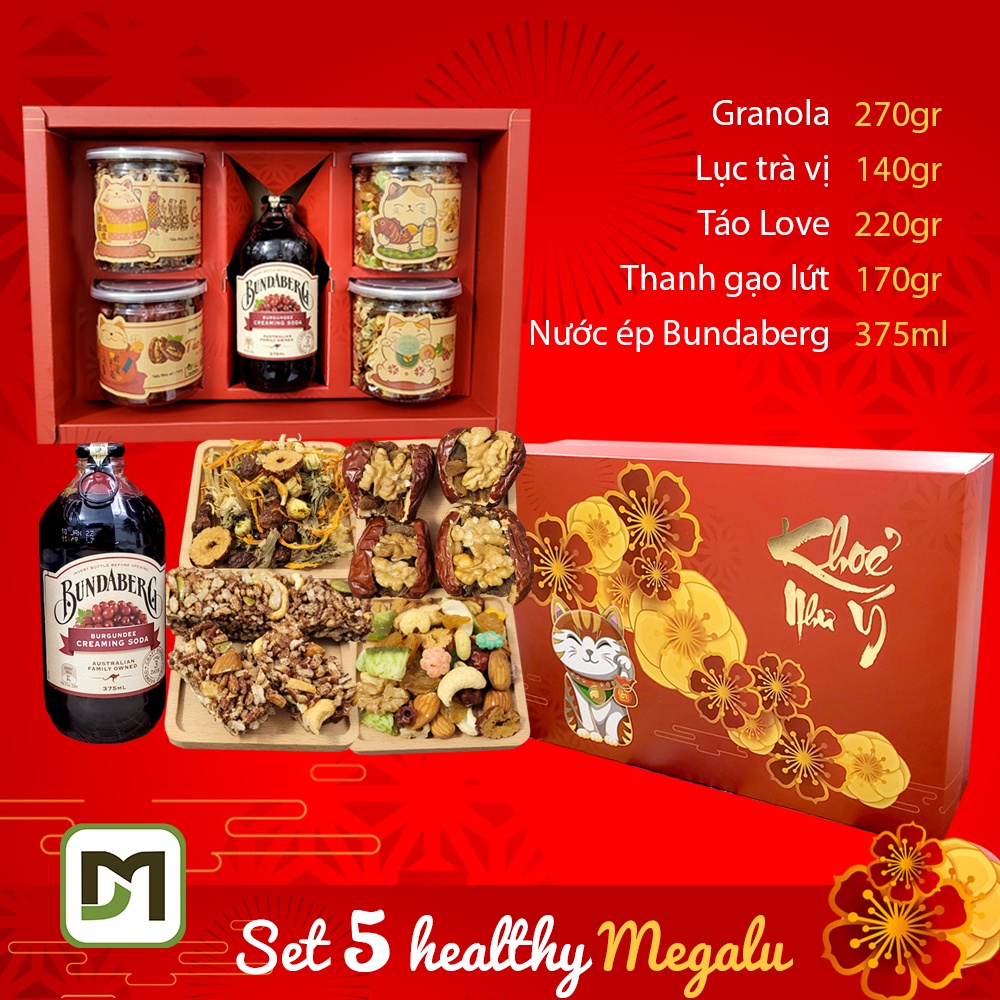 Hộp quà Tết Quý Mão 2023 Set quà 5 món 6 món hạt quả bánh ngũ cốc dinh dưỡng quà tặng khách hàng