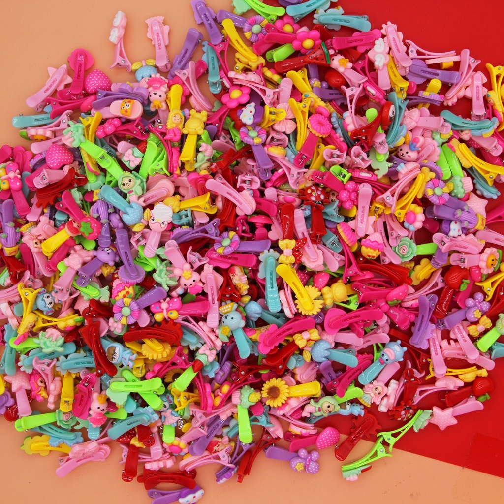 Set 50-100 kẹp nhựa charm mỏ vịt cho bé gái nhiều màu tươi sáng dễ thương