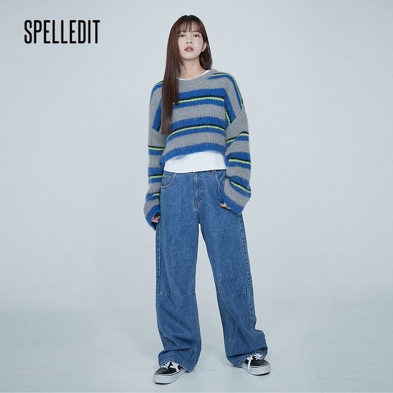 Áo Sweater Tay Dài Cổ Tròn Kẻ Sọc Màu Tương Phản Kiểu Retro Nhật Bản Thời Trang Thu Đông Cho Nữ