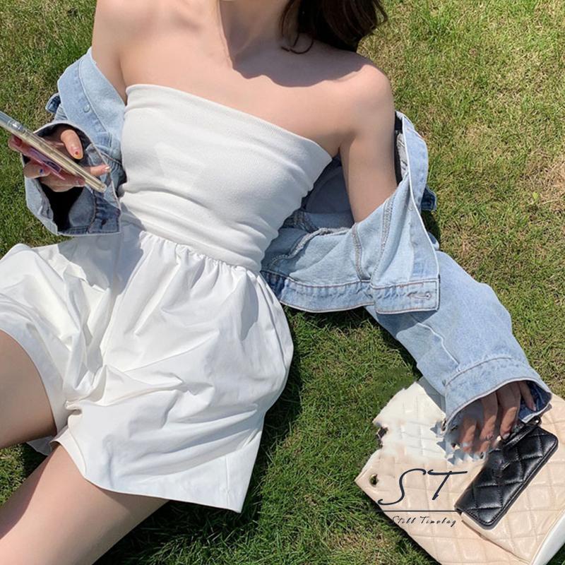 Bộ Áo Liền Quần Hai Dây Hở Lưng Màu Trơn Thời Trang Mùa Hè CY03