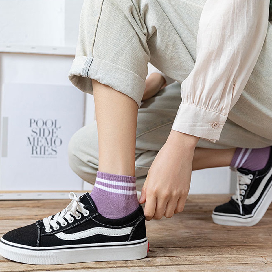 Tất Vớ Nữ Trơn Cổ Lỡ Loại Dày Basic Màu Pastel Cổ Viền Trắng - Mã D1R22