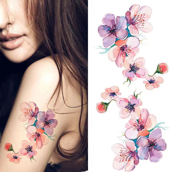 Hình Xăm Dán Tạm Thời Chống Nước Lâu Trôi In Hình Hoa Đào Nở Và Hoa Anh Đào Đẹp Mắt