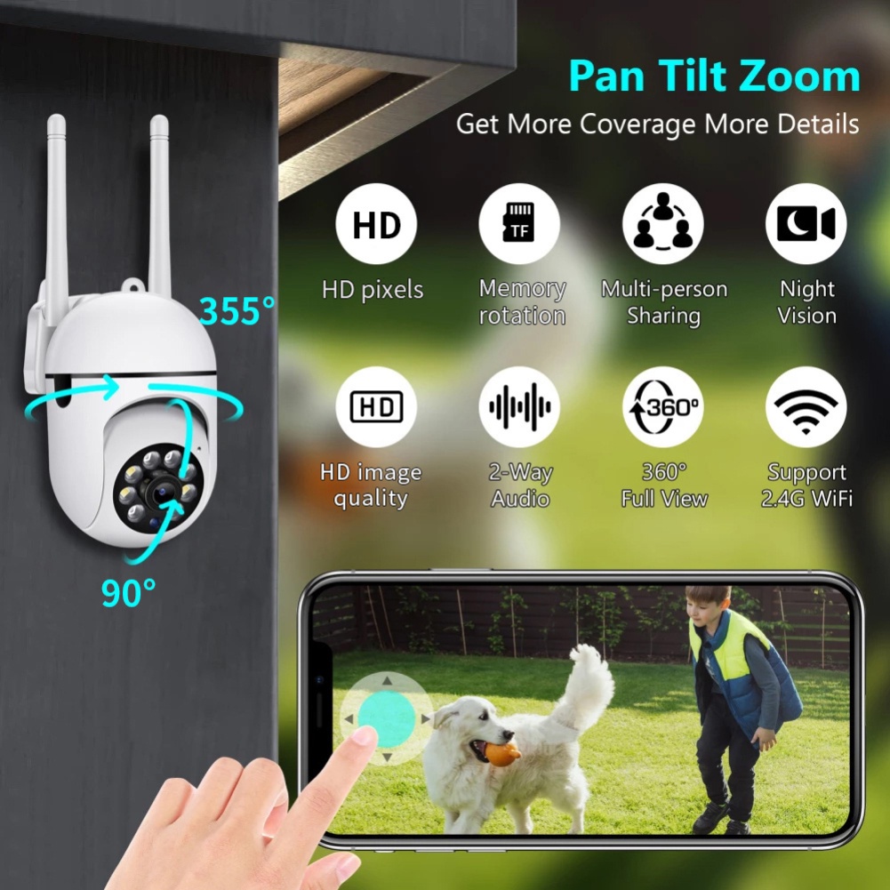 Hd 2.4G Wifi Ip 4x Zoom Camera Giám Sát Ngoài Trời Màu Tầm Nhìn Ban Đêm Con Người Phát Hiện An Ninh Camera Quan Sát Cho Bé màn Hình