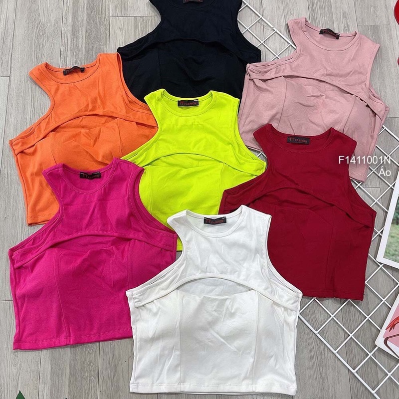 Áo thun croptop màu khoét ngực cổ tròn sát nách TT1411